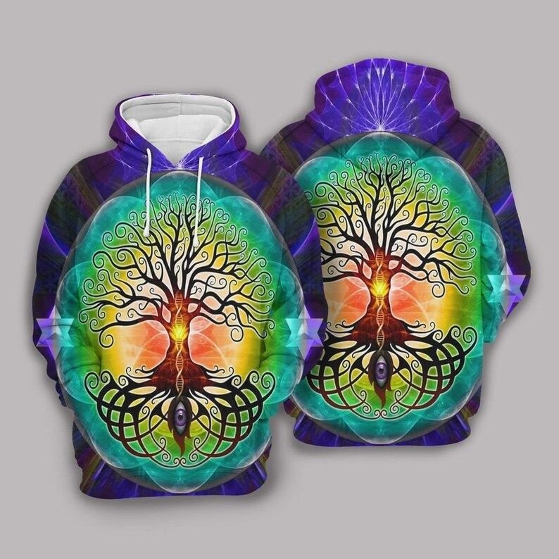 Tree Of Life Light of Tree 3D All Over Print Hoodie Style: 3D Hoodie, Color: Blue