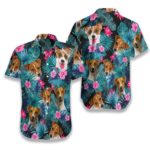 Tropical Jack Russell Terrier Hawaiian Shirt, Fullprint Button Shirt Short Sleeve Hawaiian Shirt Black S
