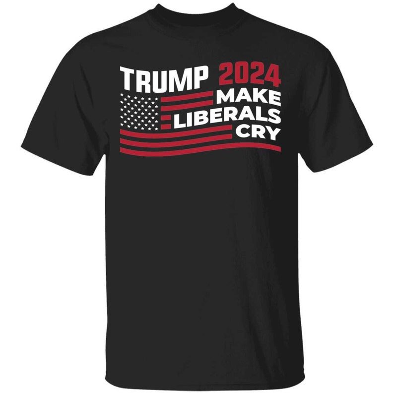 Trump 2024 Make Liberals Cry American Flag Christmas Shirt Unisex T-Shirt Black S