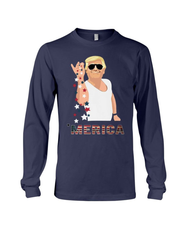 Trump Bae Salt Merica American Flag Shirt Long Sleeve Tee Navy S
