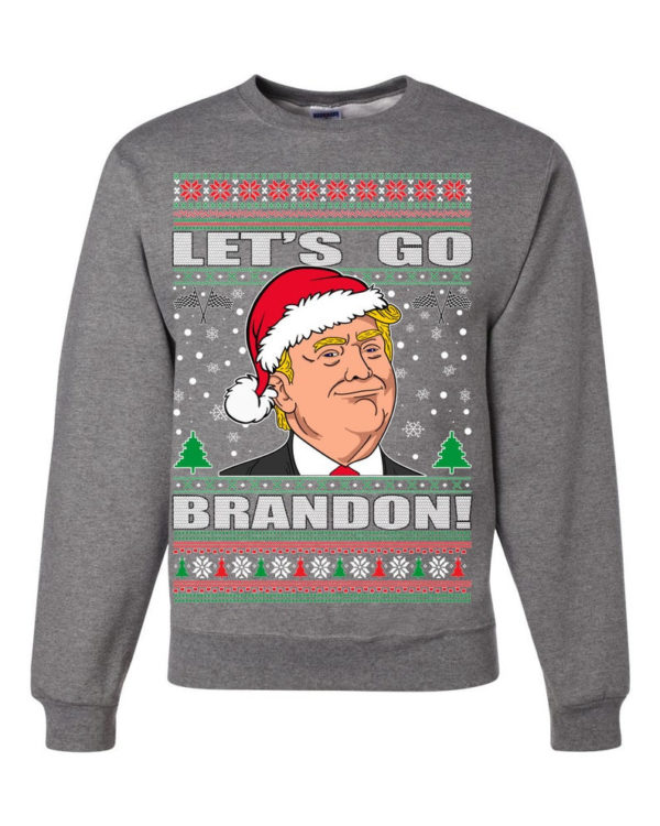 Trump Ugly Christmas Let's Go Brandon Christmas Sweatshirt Sweatshirt Heather Grey S
