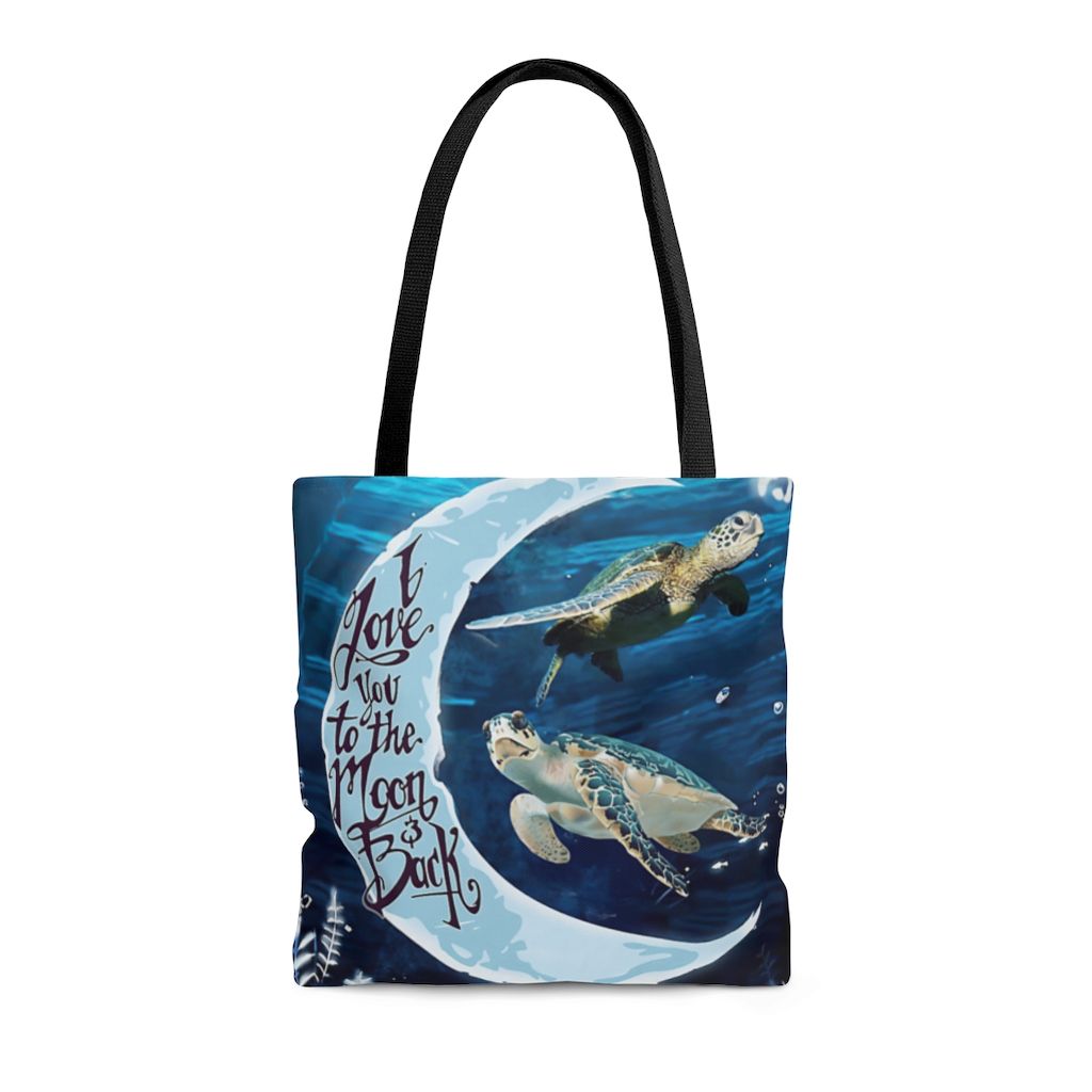 Turtle In The Sea, I Love You To The Moon And Back All Over Print Tote Bag Style: Medium