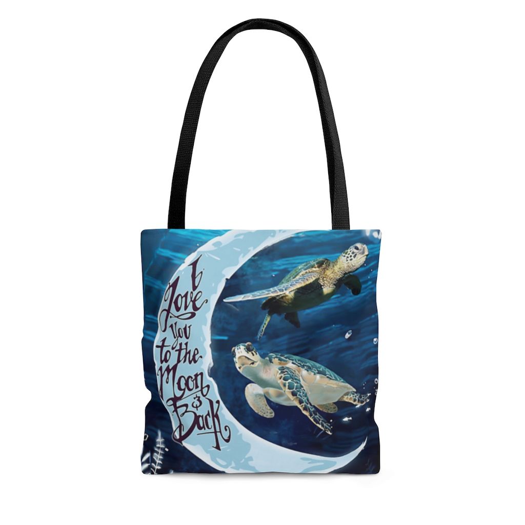 Turtle In The Sea, I Love You To The Moon And Back All Over Print Tote Bag Style: Small