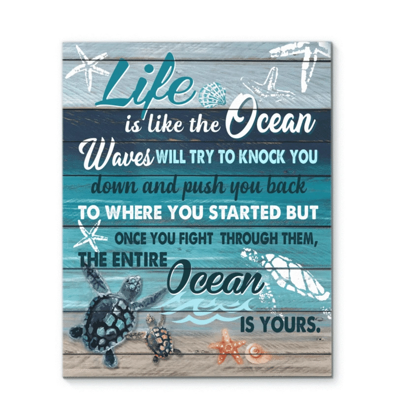 Turtle Ocean, Life Is The Ocean Canvas Wall Art Style: Portrait Canvas, Color: White