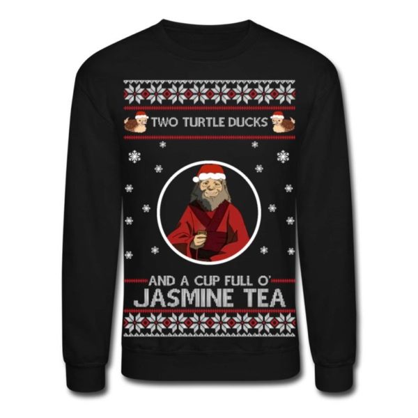 Two Turtle Ducks And A Cup Full O' Jasmine Tea Christmas Sweatshirt Sweatshirt Black S
