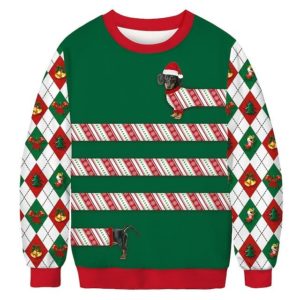 Ugly Dachshund Santa Christmas Sweater AOP Sweater Green S