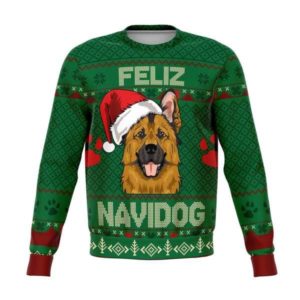 Ugly German Shepherd Feliz Navidog Dog Lover Christmas Sweater AOP Sweater Green S