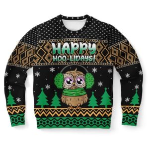 Ugly Owl Listen To Music Happy Hoo-Liday! Christmas Sweater AOP Sweater Black S