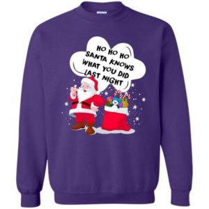 Ugly Santa Ho Ho Ho Santa Knows What You Did Last Night Christmas Sweatshirt Sweatshirt Purple S