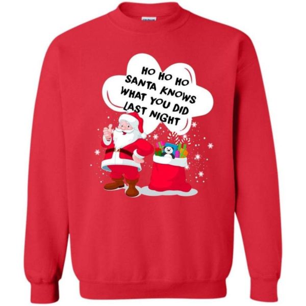 Ugly Santa Ho Ho Ho Santa Knows What You Did Last Night Christmas Sweatshirt Sweatshirt Red S