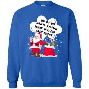 Ugly Santa Ho Ho Ho Santa Knows What You Did Last Night Christmas Sweatshirt Sweatshirt Royal S