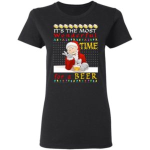 Ugly Santa It’s The Most Wonderful Time For A Beer Christmas Shirt Ladies T-Shirt Black S