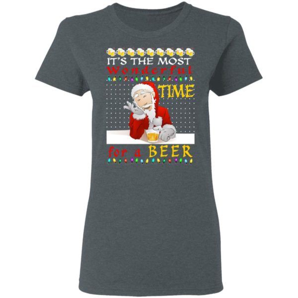 Ugly Santa It’s The Most Wonderful Time For A Beer Christmas Shirt Ladies T-Shirt Dark Heather S
