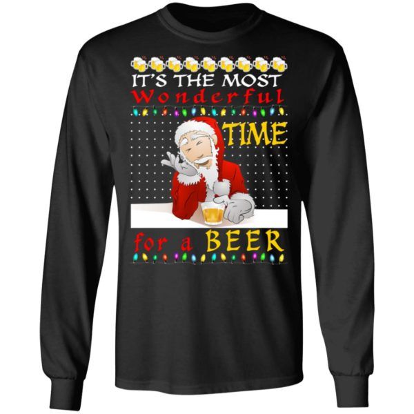 Ugly Santa It’s The Most Wonderful Time For A Beer Christmas Shirt Long Sleeve Black S