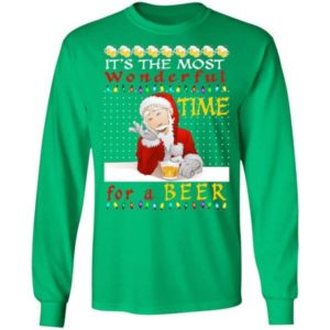Ugly Santa It’s The Most Wonderful Time For A Beer Christmas Shirt Long Sleeve Irish Green S