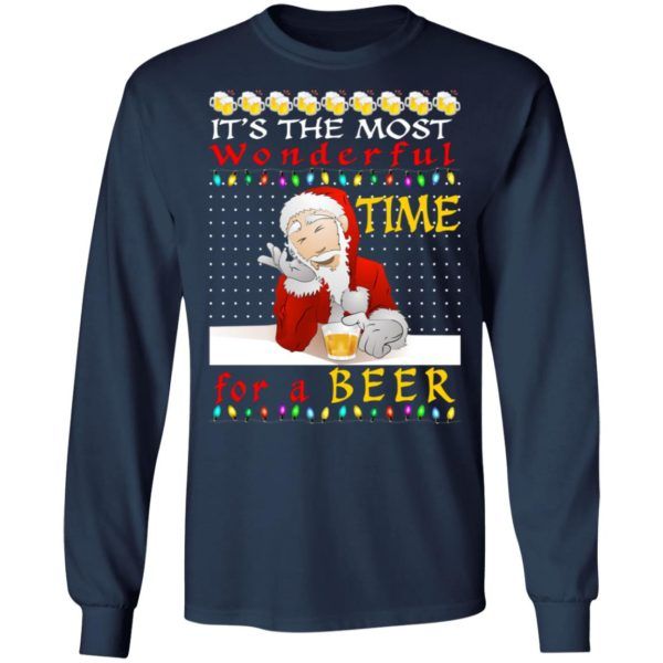 Ugly Santa It’s The Most Wonderful Time For A Beer Christmas Shirt Long Sleeve Navy S