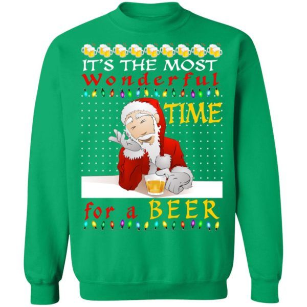Ugly Santa It’s The Most Wonderful Time For A Beer Christmas Shirt Sweatshirt Irish Green S