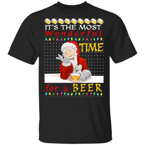 Ugly Santa It’s The Most Wonderful Time For A Beer Christmas Shirt Style: Unisex T-shirt, Color: Black