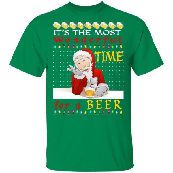 Ugly Santa It’s The Most Wonderful Time For A Beer Christmas Shirt Unisex T-Shirt Irish Green S