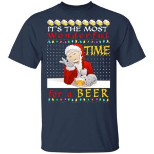 Ugly Santa It’s The Most Wonderful Time For A Beer Christmas Shirt Unisex T-Shirt Navy S