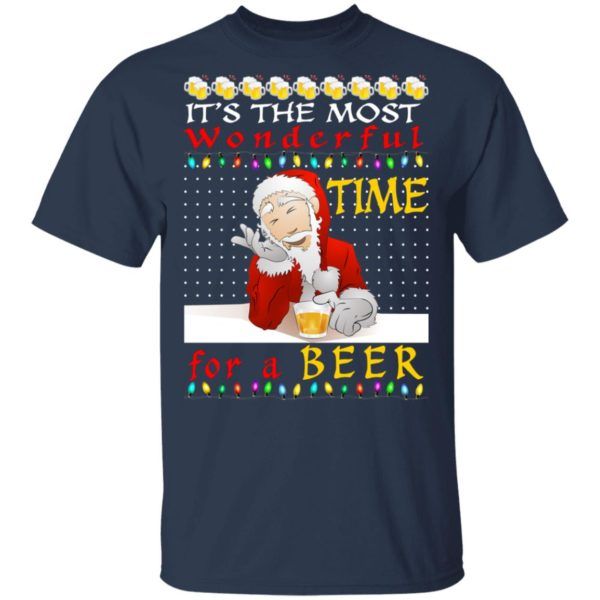Ugly Santa It’s The Most Wonderful Time For A Beer Christmas Shirt Style: Unisex T-shirt, Color: Navy