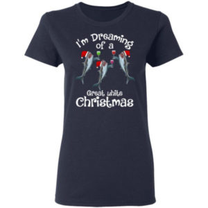Ugly Shark I’m Dreaming Of A Great White Christmas Shirt Ladies T-Shirt Navy S