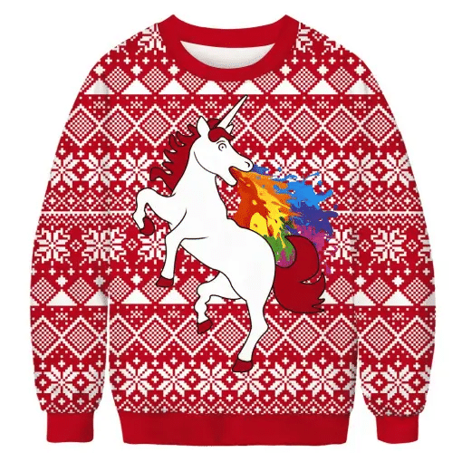 Ugly Unicorn Spit Fire Christmas Sweater AOP Sweater Red S