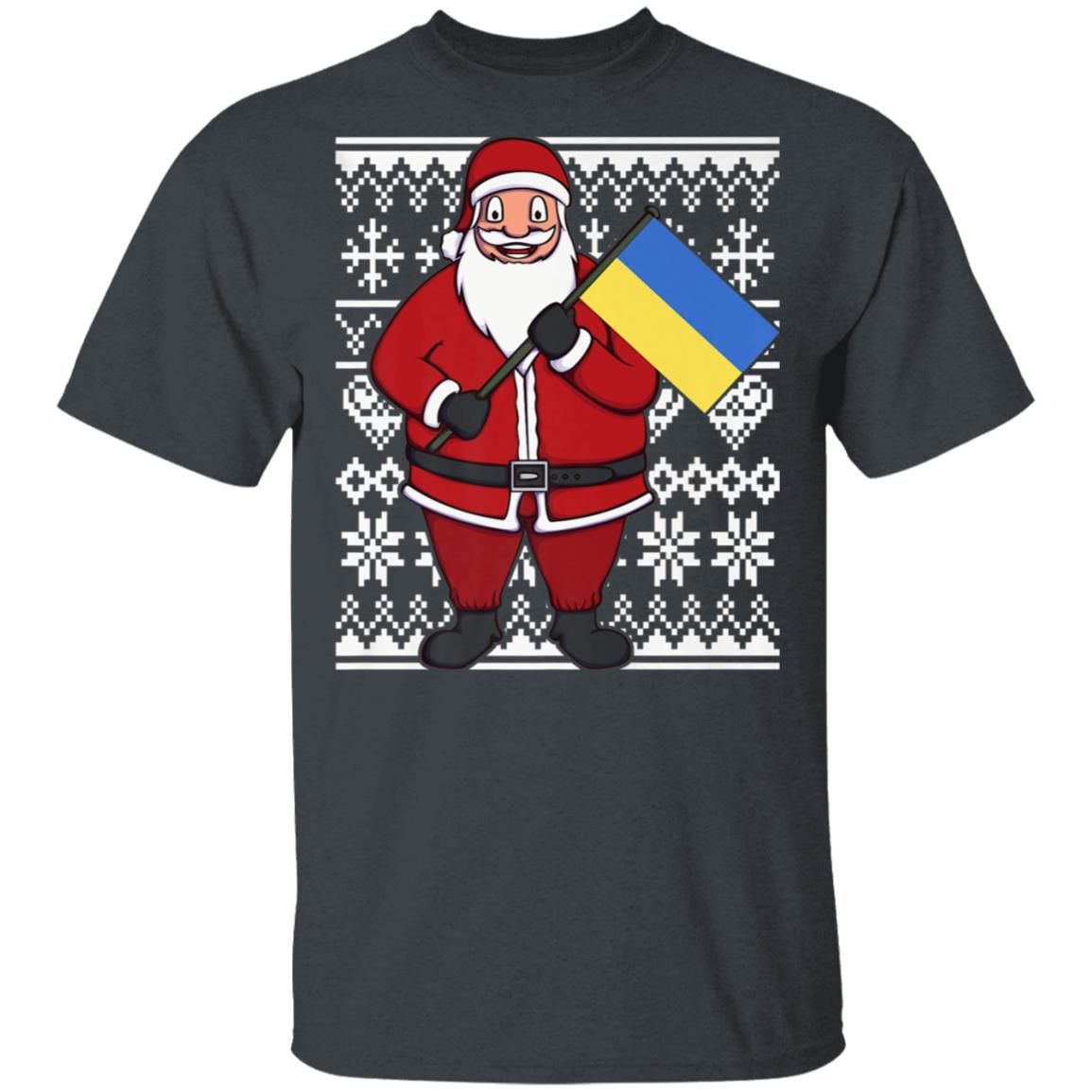 Ukraine Flag Santa Ukrainian Christmas Shirt Style: Unisex T-shirt, Color: Dark Heather