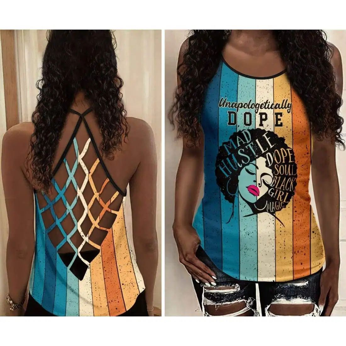 Unapologetically Dope Mad Soul Black Girl Magic Criss Cross Tank Top Style: Criss Cross Tank Top, Color: Black