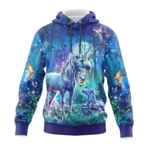 Unicorn Mom and Kid In The Forest 3D All Over Print Hoodie 3D Hoodie Black S