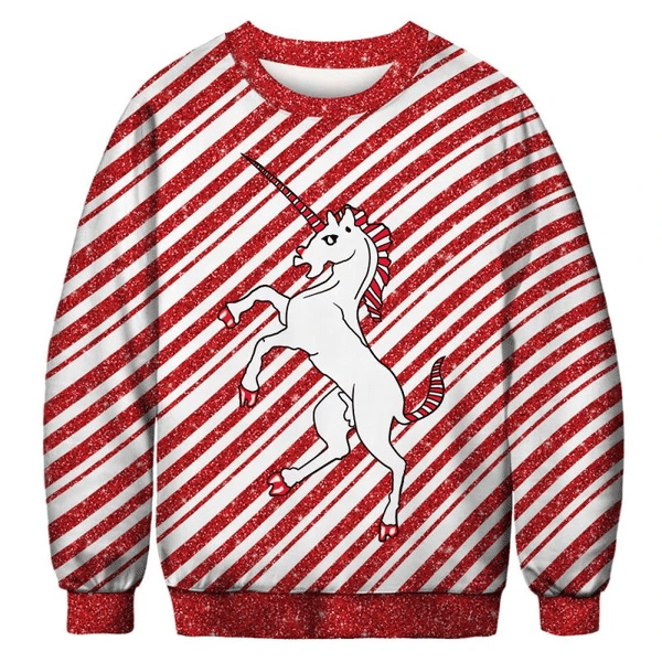 Unicorn Ugly Christmas Sweater Style: AOP Sweater, Color: Red