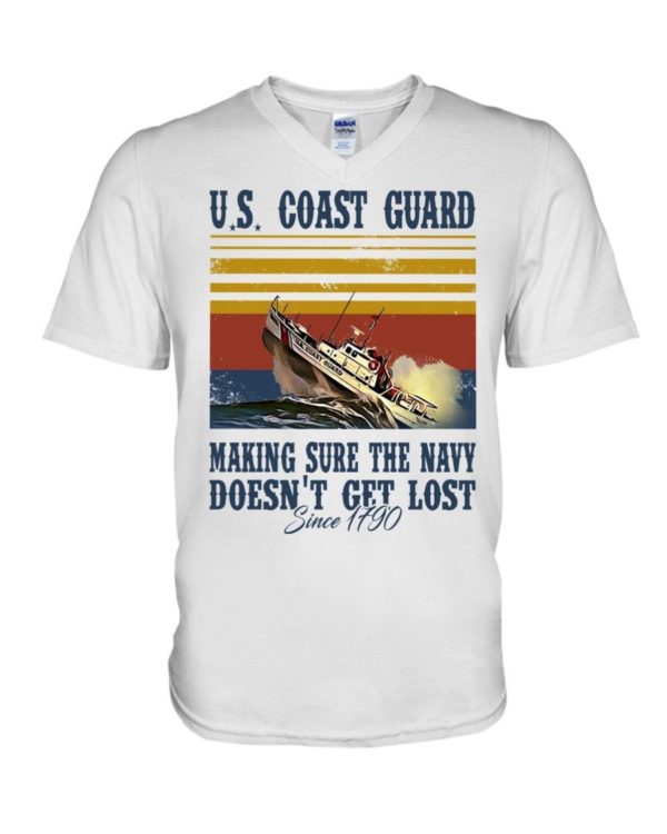 Us Coast Guard Making Sure The Navy Doesn't Get Lost Shirt V-Neck T-Shirt White S