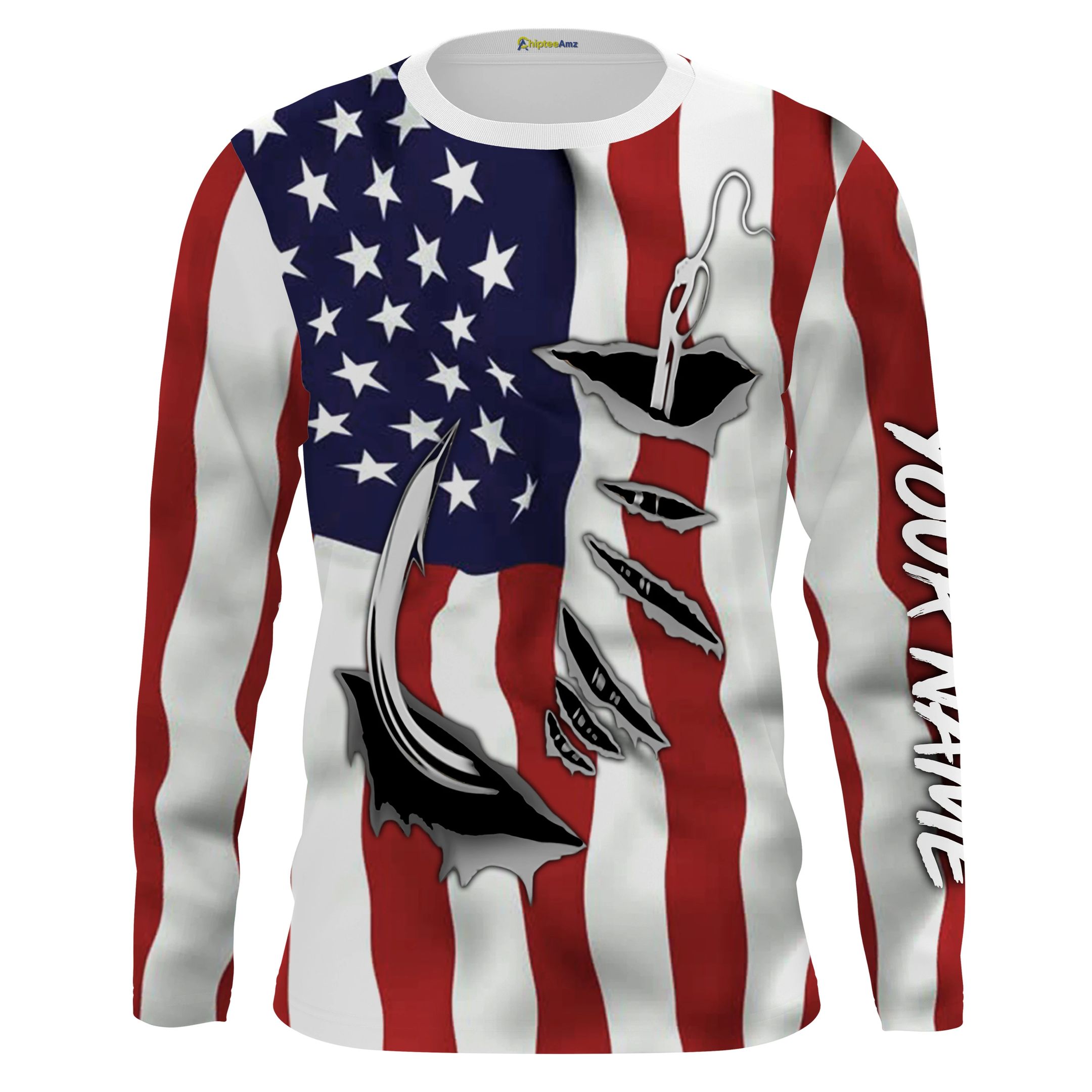 US fishing fish hook american flag 3d all over print shirt Style: 3D Sweatshirt, Size: S