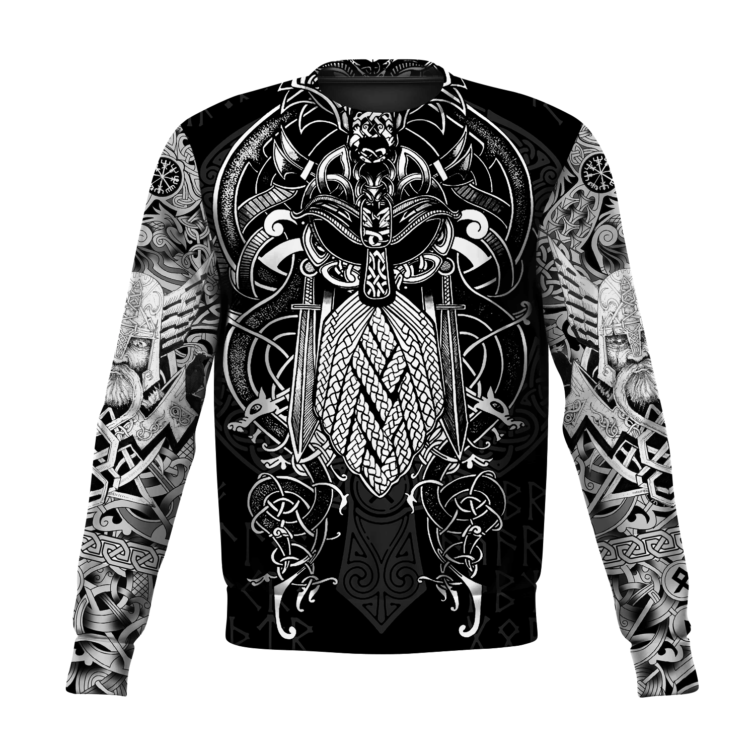 Vikings Odin Tatoo 3D All Over Print Shirt Style: 3D Sweatshirt, Color: Black