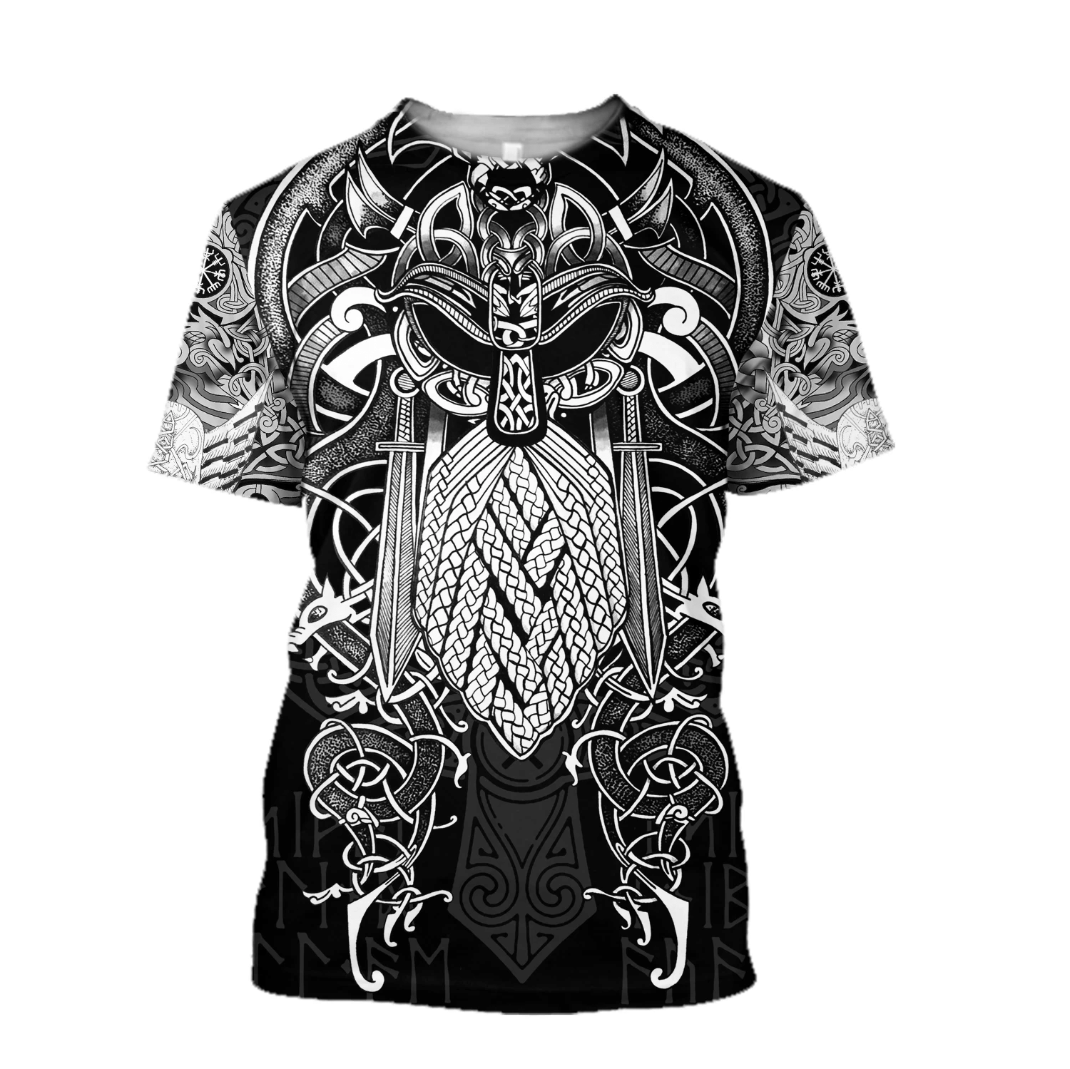 Vikings Odin Tatoo 3D All Over Print Shirt Style: 3D T-Shirt, Color: Black