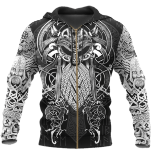 Vikings Odin Tatoo 3D All Over Print Shirt 3D Zip Hoodie Black S