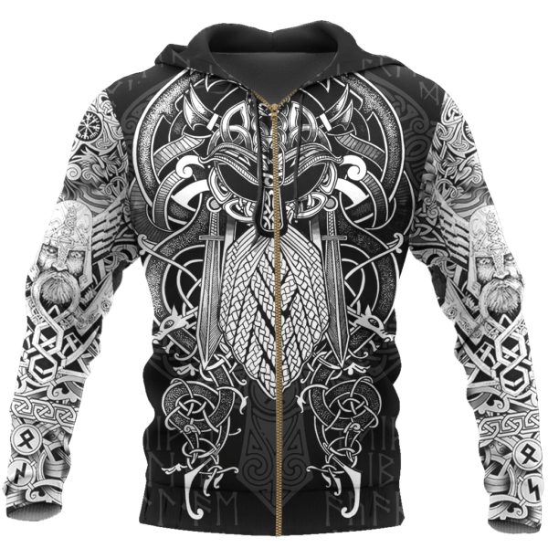 Vikings Odin Tatoo 3D All Over Print Shirt 3D Zip Hoodie Black S