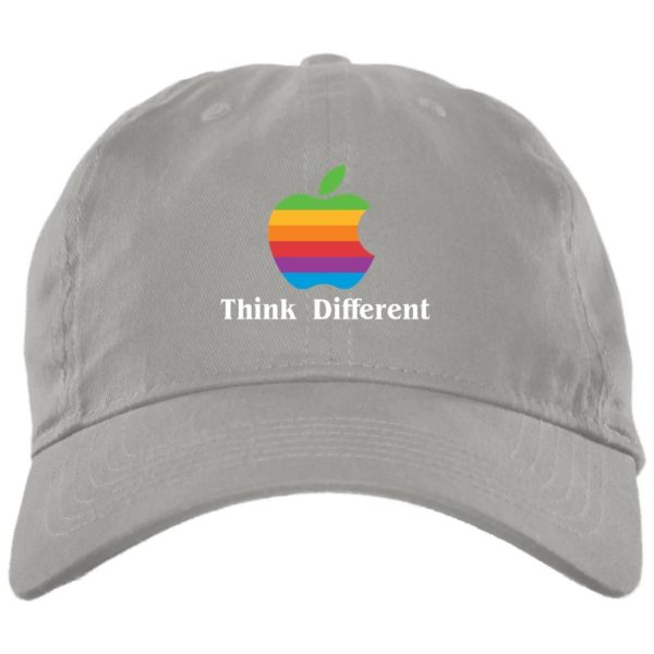 Vintage Think Different Apple Mac Hat | Cap BX001 Brushed Twill Unstructured Dad Cap Light Grey One Size