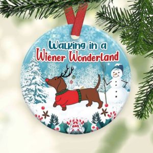 Walking In A Wiener Wonderland Dachshund and Snowman Christmas Circle Ornament Circle Ornament Light Blue 1-pack