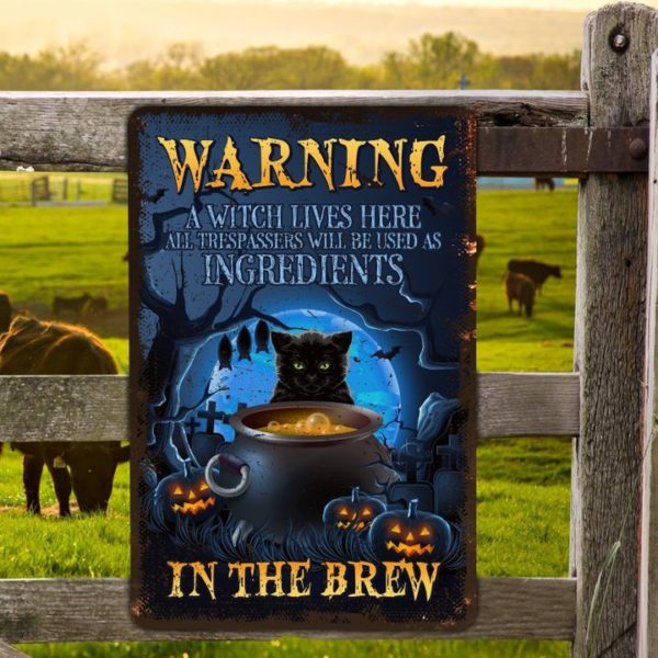 Warning A Witch Lives Here Black Cat Halloween Canvas Wall Art product photo 2