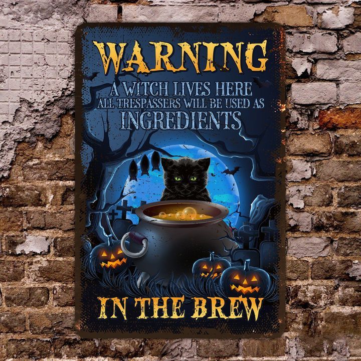 Warning A Witch Lives Here Black Cat Halloween Canvas Wall Art Style: Portrait Canvas, Color: Black