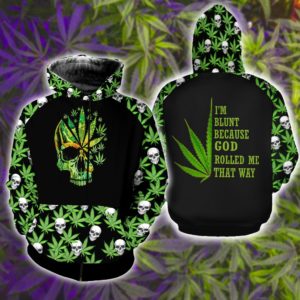 Weed Leaf Skull, I'm Blunt Because God Rolled Me That Way 3D Zip Hoodie Product Photo