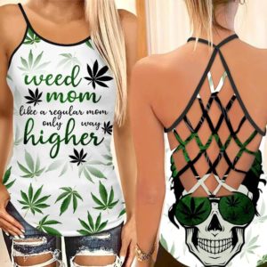 Weed Mom Higher Weed Leaf Criss-Cross Tank Top Criss Cross Tank Top White S