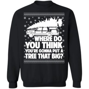 Where Do You Think You’re Gonna Put A Tree That Big Chrismas Sweatshirt Z65 Crewneck Pullover Sweatshirt Black S