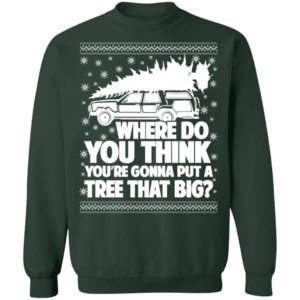 Where Do You Think You’re Gonna Put A Tree That Big Chrismas Sweatshirt Z65 Crewneck Pullover Sweatshirt Forest Green S