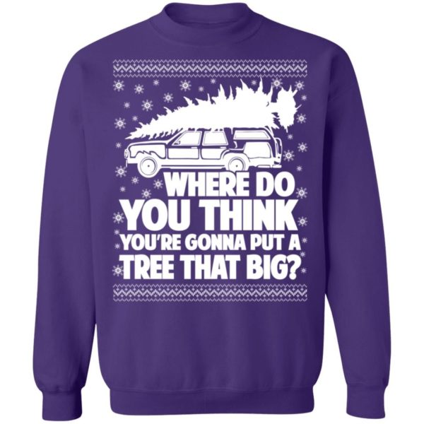 Where Do You Think You’re Gonna Put A Tree That Big Chrismas Sweatshirt Z65 Crewneck Pullover Sweatshirt Purple S