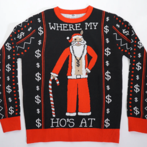 Where My Ho's At Santa Ugly Sweater AOP Sweater Black S