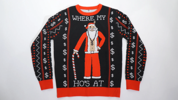 Where My Ho's At Santa Ugly Sweater AOP Sweater Black S