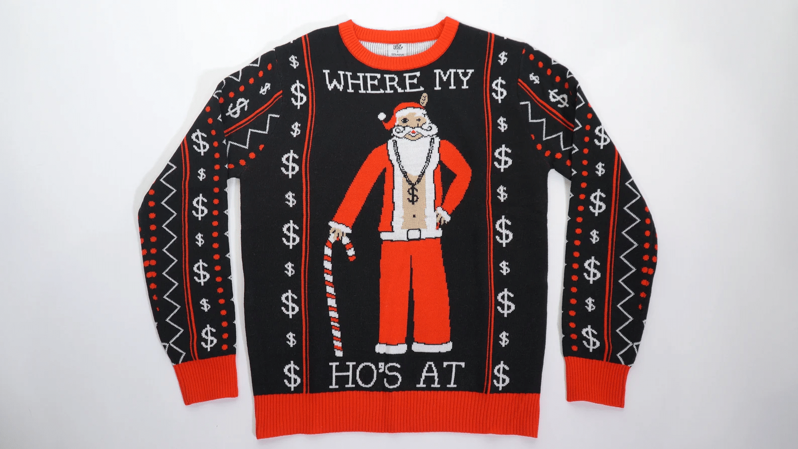 Where My Ho's At Santa Ugly Sweater Style: AOP Sweater, Color: Black