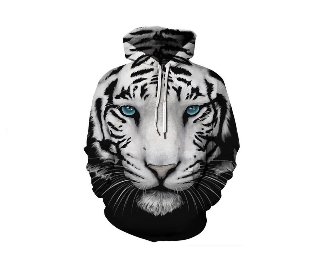 White Tiger Paint 3D All Over Print Hoodie Style: 3D Hoodie, Color: Black